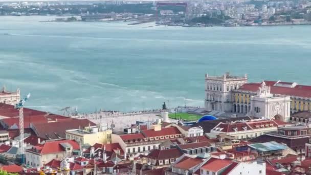 리스본 시내의 새 풍경. 바이크 사 옥상에 상업용 광장 이 있어요. 포르투갈 시간 대 — 비디오