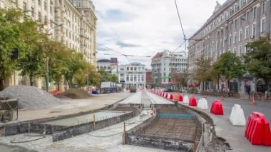 İşçi koruyucu maske takviye şehir timelapse tramvay parça için kaynak ile