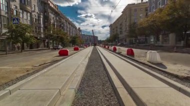 Vinç yol inşaat site timelapse, beton plaka yükleme.