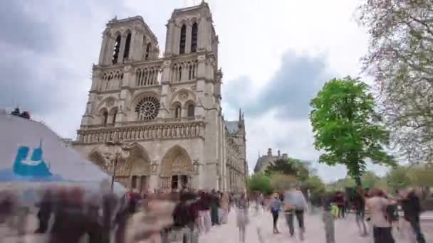 Catedral de Notre Dame de Paris en la isla Cite en París, Francia timelapse hyperlapse — Vídeos de Stock