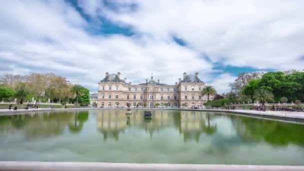 The Luxembourg Palace in Luxembourg Gardens in Paris, France timelapse hyperlapse — Stock Video