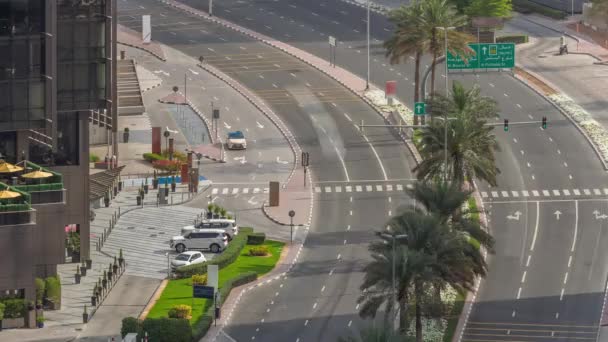 Skyline view of traffic on Al Saada street near DIFC district timelapse in Dubai, UAE. — Stock Video