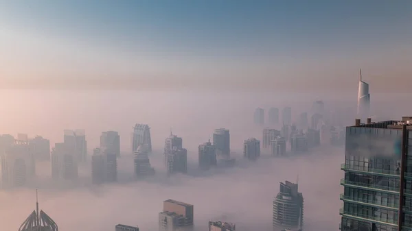 Mist Bedekt Jlt Wolkenkrabbers Jachthaven Torens Buurt Van Sheikh Zayed — Stockfoto