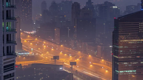 Dubai Vista Aérea Mostrando Barsha Alturas Verdes Área Distrito Noite — Fotografia de Stock