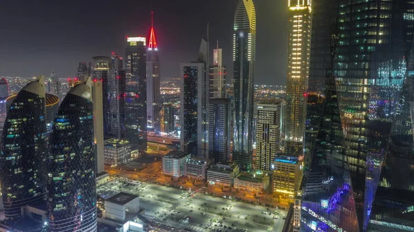 Centro Financeiro Cidade Dubai Com Arranha Céus Luxo Iluminados Durante — Fotografia de Stock