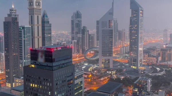 Grattacieli Sheikh Zayed Road Difc Notte Giorno Periodo Transizione Dubai — Foto Stock