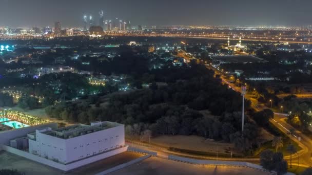 Garden in Zabeel district with skyscrapers on a background aerial timelapse in Dubai, UAE — Stock Video