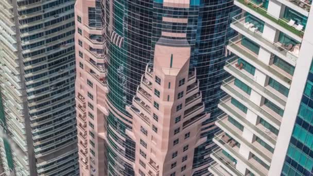 Look down view of Dubai Marina showing tallest skyscrapers aerial timelapse. DUBAI, UAE — Stock Video