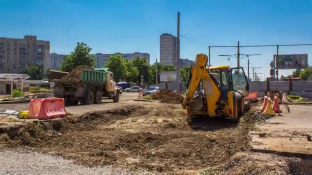 Industrial truck loader excavator diging ground timelapse — 비디오