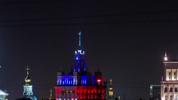 Assumption Cathedral Uspenskiy Sobor, City council and house with a spire night timelapse in Kharkiv, Ukraine — Wideo stockowe