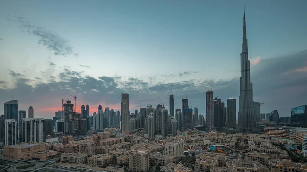 Dubai Downtown Panorama Giorno Notte Timelapse Transizione Con Grattacielo Più — Foto Stock