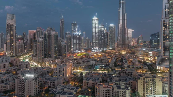 Dubai Downtown Nacht Zum Tag Übergang Zeitraffer Mit Dem Höchsten — Stockfoto