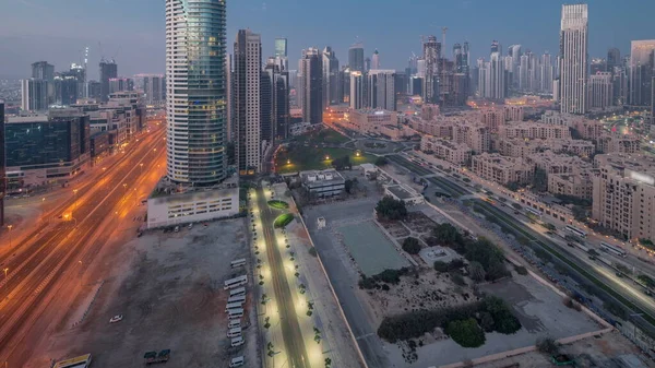 Dubai Business Bay Torent Vanuit Lucht Nacht Tot Dag Transitie — Stockfoto