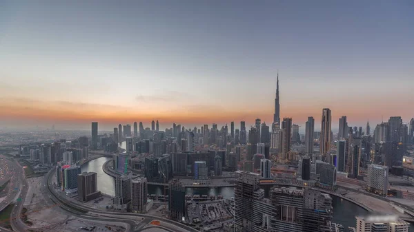Panorama Skyline Med Modern Arkitektur Dubai Business Bay Och Centrala — Stockfoto