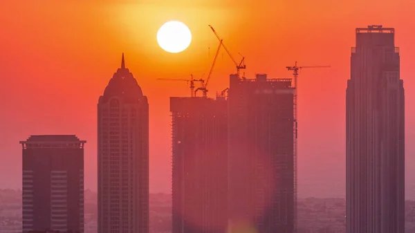Skyline Med Modern Arkitektur Dubai Business Bay Torn Vid Solnedgången — Stockfoto