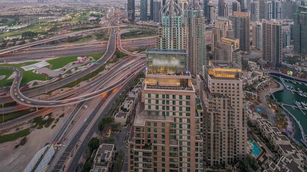 Dubai Marina Arranha Céus Jlt Longo Dia Aéreo Sheikh Zayed — Fotografia de Stock