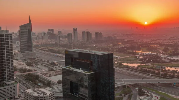 Sunrise Media City Barsha Heights District Aerial Timelapse Dubai Marina — Stock Photo, Image