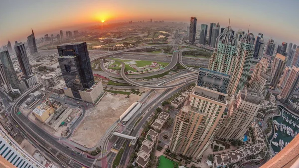 Panorama Nascer Sol Sobre Marina Dubai Arranha Céus Jlt Longo — Fotografia de Stock