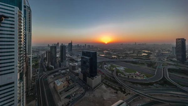 Sunrise Media City Barsha Heights District Aerial Panoramic Timelapse Dubai — Stock Photo, Image