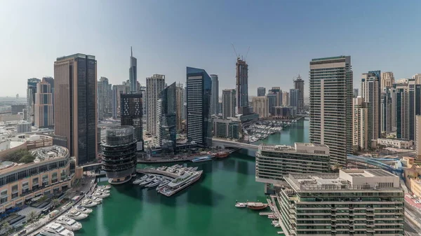 Panorama Zeigt Luftaufnahme Von Dubai Marina Wolkenkratzer Rund Kanal Mit — Stockfoto