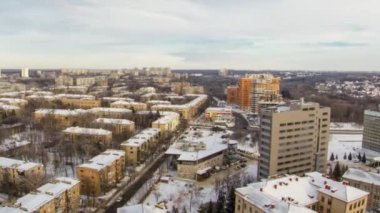 Kharkiv Şehir timelapse kış, yukarıda. Ukrayna.