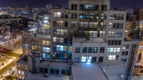 Industrie d'Etat Construire le Palais de l'Industrie ou Gosprom nuit d'hiver timelapse — Video