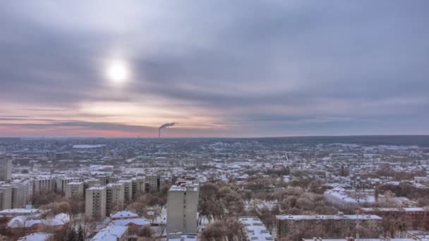 Charkov stad van bovenaf op zonsondergang winter timelapse. Oekraïne. — Stockvideo
