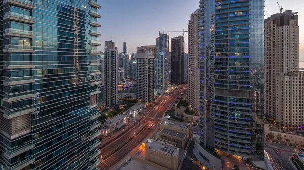 Panoramatický Výhled Dubajský Přístav Vzdušný Prostor Jbr Dne Noci Doprava — Stock fotografie