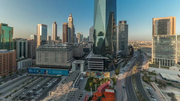 Panorama Mostrando Dubai International Financial District Aerial Timelapse Vista Las —  Fotos de Stock
