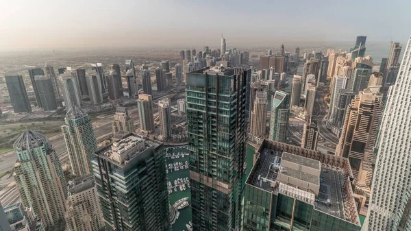 Panorama Pokazująca Dubai Marina Jlt Dzielnicą Jbr Rano Ttraffic Autostradzie — Zdjęcie stockowe