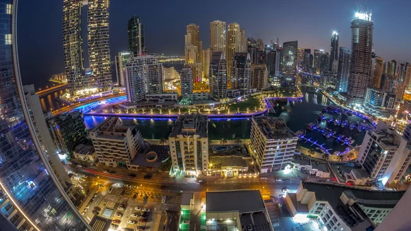 Panorama Der Dubai Marina Mit Booten Und Yachten Hafen Geparkt — Stockfoto