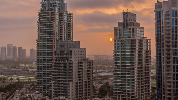 Salida Del Sol Sobre Dubai Marina Distrito Turístico Lujo Con — Foto de Stock