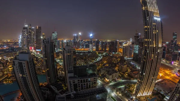 Panorama Aéreo Una Gran Ciudad Futurista Noche Día Timelapse Transición —  Fotos de Stock
