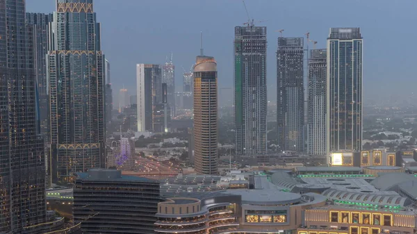 Dubai Centro Cidade Perto Fontes Arquitetura Moderna Futurista Dia Aéreo — Fotografia de Stock