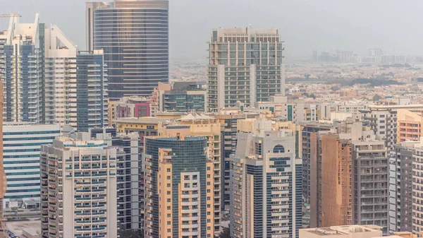 Skyscrapers Barsha Heights District Villa Houses Aerial Timelapse Dubai Skyline — Stock Photo, Image