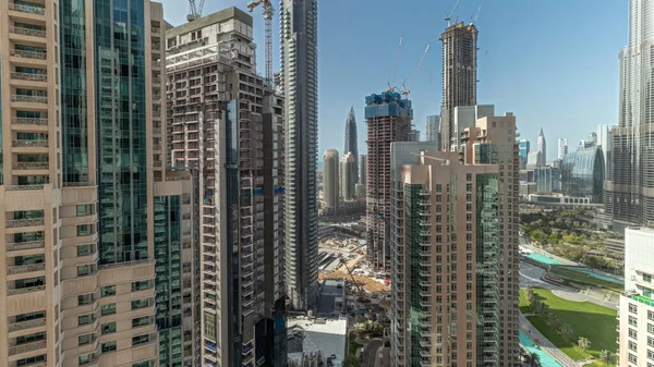 Panorama Visar Dubai Downtown Stadsbild Med Högsta Skyskrapor Runt Antenn — Stockfoto