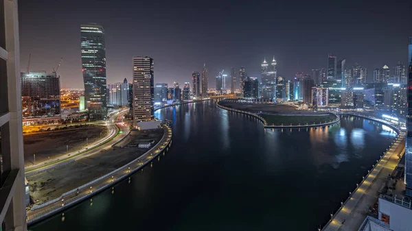 Panorama Ukazuje Městskou Krajinu Mrakodrapů Dubaji Business Bay Vodní Kanál — Stock fotografie