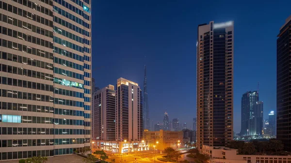 Αεροφωτογραφία Στο Κέντρο Του Ντουμπάι Και Difc Ουρανοξύστες Πολυσύχναστη Κυκλοφορία — Φωτογραφία Αρχείου