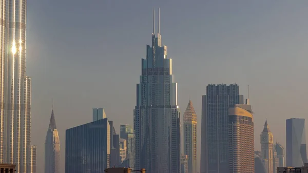 Высокие Здания Центре Города Финансовый Район Воздушного Timelapse Дубае Оаэ — стоковое фото