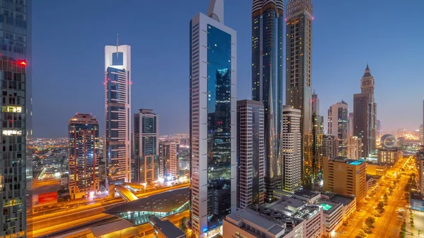 Vista Aérea Del Distrito Financiero Internacional Dubái Con Muchos Rascacielos —  Fotos de Stock