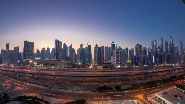 Panorama Dubai Rascacielos Marina Sheikh Zayed Carretera Con Metro Aéreo —  Fotos de Stock