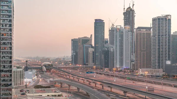 Дубай Марина Небоскребы Шейх Зайед Дороги Метро Железнодорожных Воздушных День — стоковое фото