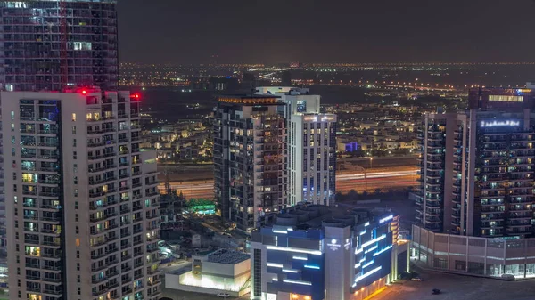 Arranha Céus Torres Horário Noturno Business Bay Dubai Emirados Árabes — Fotografia de Stock