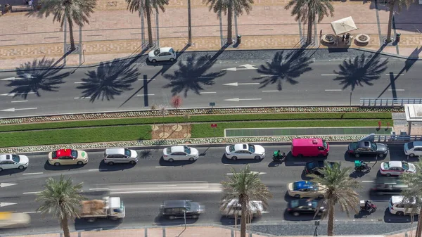 Aerial View Road Car Traffic Dubai Downtown Area Palms Walkway — Stock Photo, Image