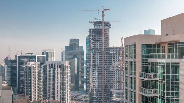 Dubai Skyscrapers Business Bay District Cranes Construction Site New Tower — Stock Photo, Image