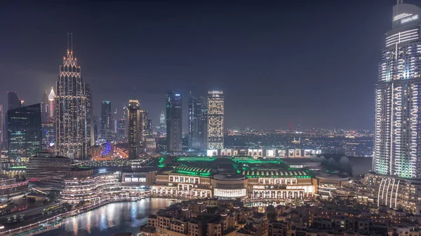 Vista Aérea Del Timelapse Nocturno Del Distrito Del Centro Financiero — Foto de Stock