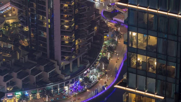 Dubai Marina Waterfront Mit Promenade Antenne Nacht Zeitraffer Dubai Vae — Stockfoto