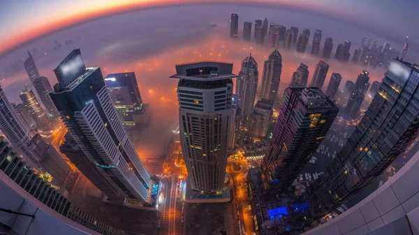 Seltener Winternebel Frühen Morgen Während Des Sonnenaufgangs Über Der Dubai — Stockfoto