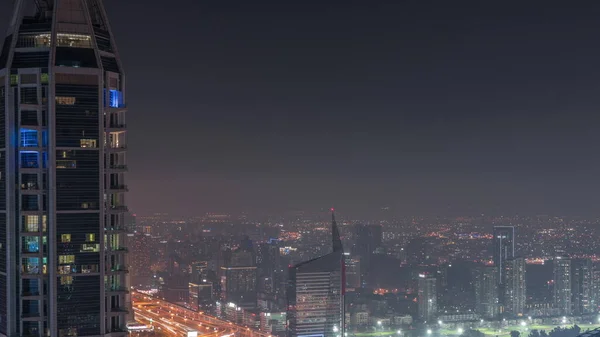 Dubai Vista Aérea Mostrando Barsha Alturas Verdes Área Distrito Noite — Fotografia de Stock