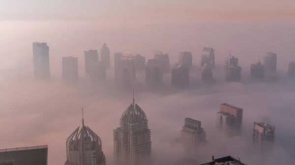 Mist Bedekt Jlt Wolkenkrabbers Jachthaven Torens Buurt Van Sheikh Zayed — Stockfoto